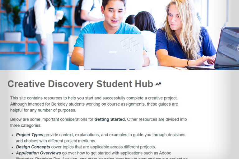 Screenshot of Creative Discovery Student Hub