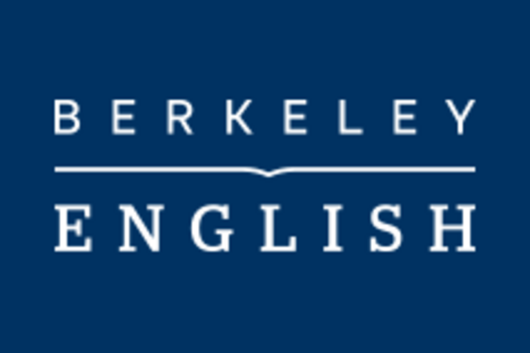 UC Berkeley English Department Logo, text white font on cool background  