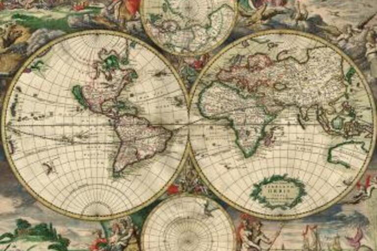 Historic Antique Square World Map from 1689