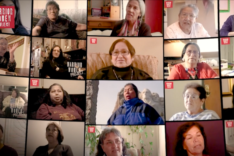 Collage of different Indigenous activists on a zoom call. 
