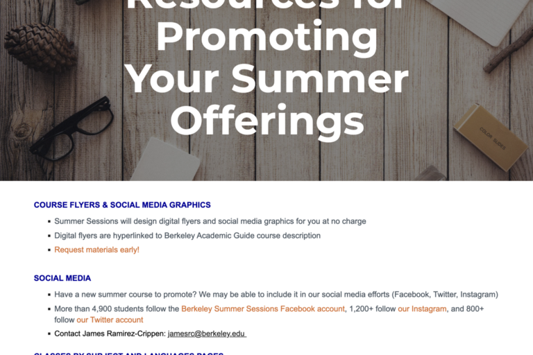 Summer Sessions Communications Page