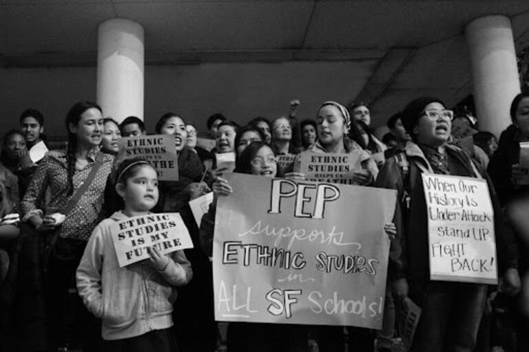 Members of Pin@y Educational Partnerships protesting for Ethnic Studies