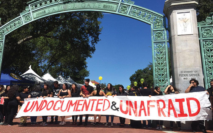 Students in support of the undocumented communities in front of Sather Gate
