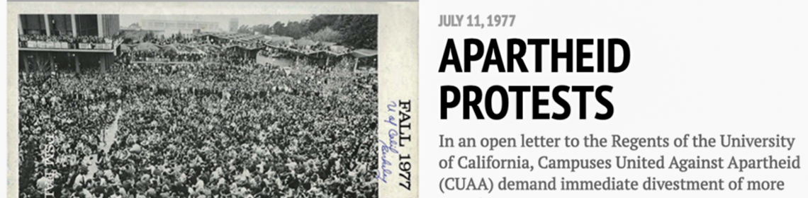 "United Against Apartheid" group protests South African Apartheid at UC Berkeley in Fall 1977