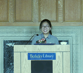 Chloe Chan giving a speech at the 2019 AC Student Prize Ceremony